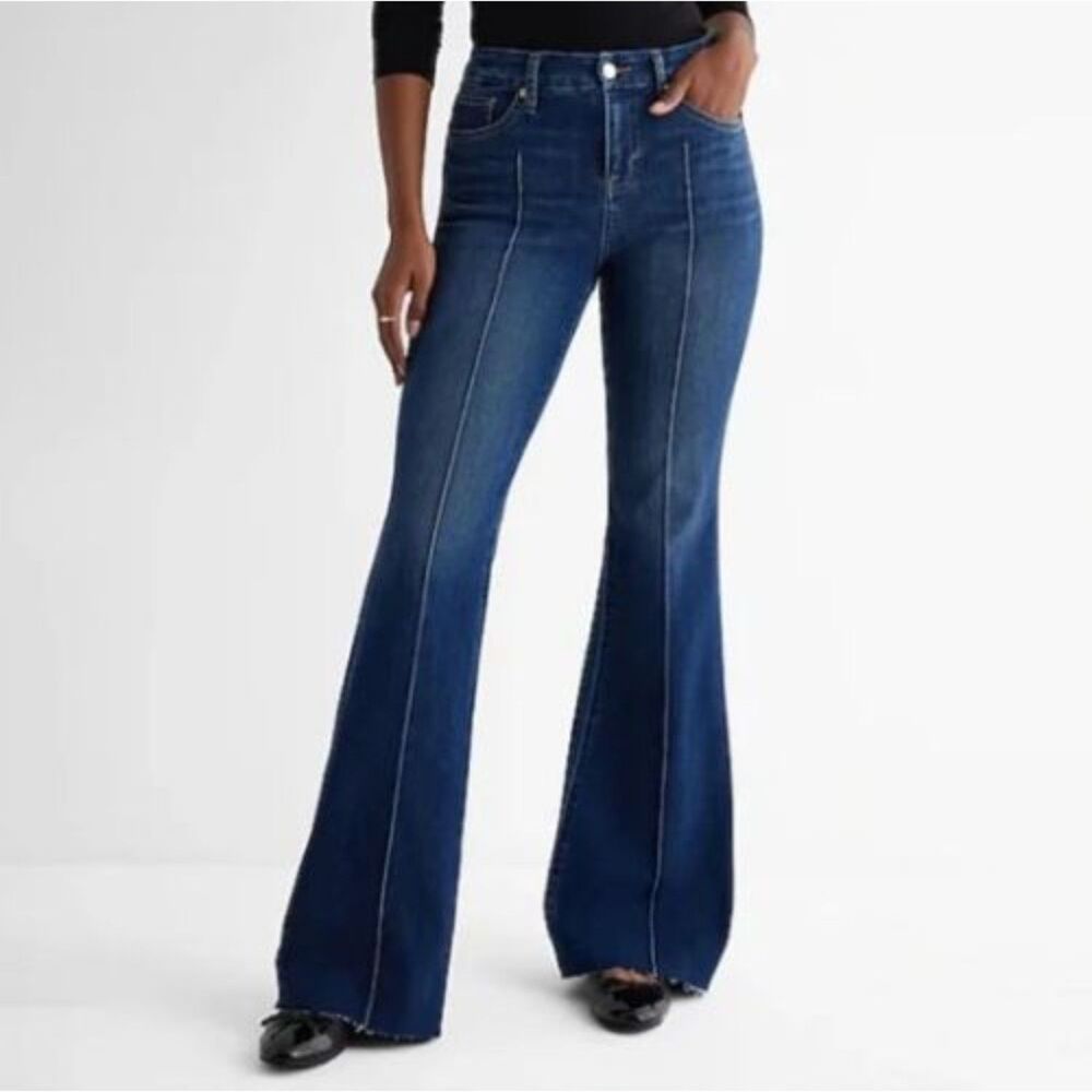 Express Jeans‎ Womens XL 18/20/22 L Blue 70s Flare Mid Rise Flex Hyper Stretch